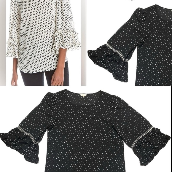 Max Studio London Womens Printed Tunic Blouse Blacl and White Polka Dots Large - Picture 16 of 16